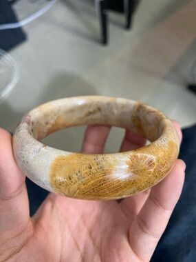 Polished  Coral Bangle Bracelet - Honey Tan & Cream